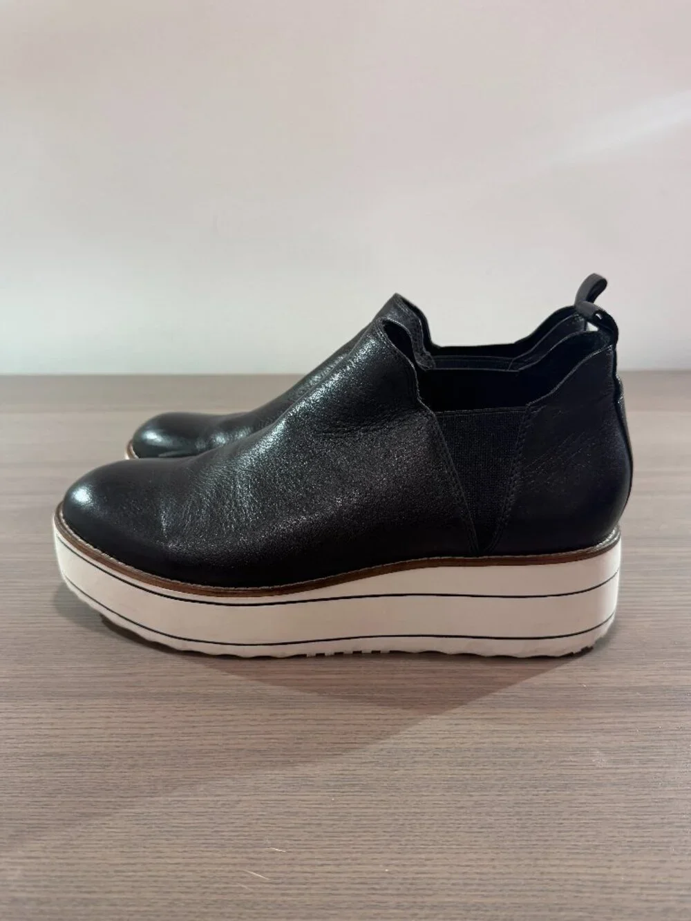 Silent D Black Leather Platform Slip-On Shoes Size 40